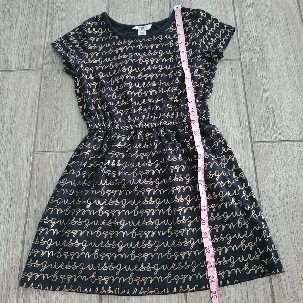 GUESS girls Black Dress with Gold Script Logo Print Size 8